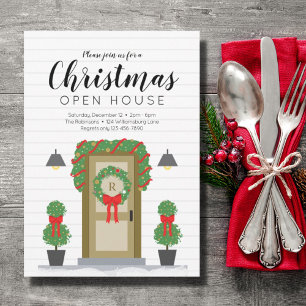 Stylish Red Green Christmas Open House Invitation