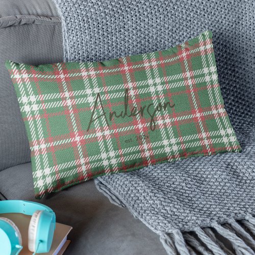 Stylish Red  Green Holiday Color Plaid Lumbar Pillow