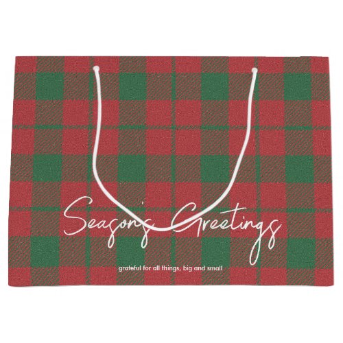 Stylish Red  Green Muted Holiday Colors Plaid Large Gift Bag