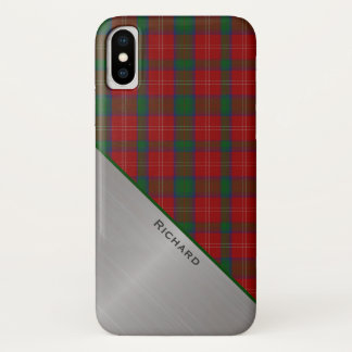 Stylish Red & Green Plaid & Aluminum Look  iPhone X Case