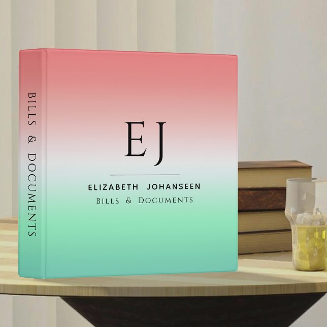 Stylish Red Green White Gradient Initial Monogram 3 Ring Binder (Creator Uploaded)
