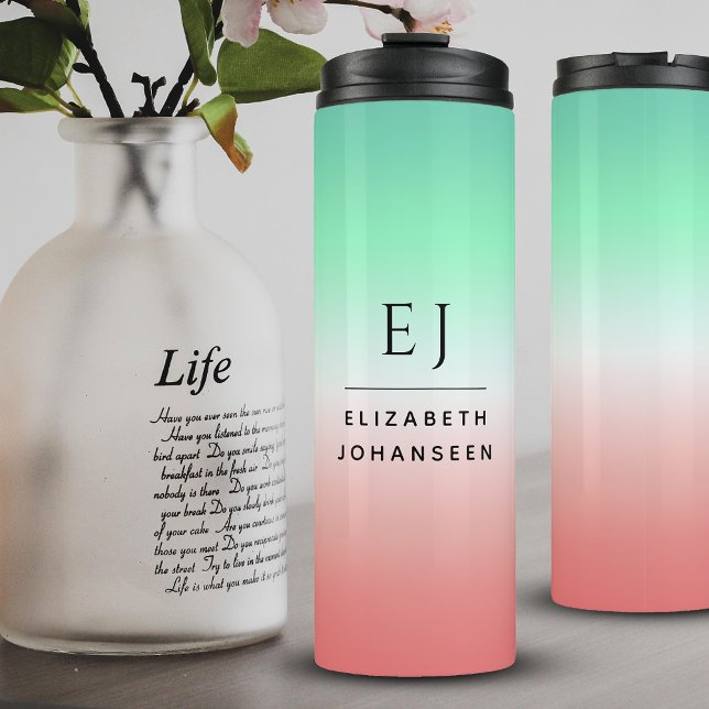 Stylish Red Green White Gradient Initial Monogram  Thermal Tumbler (Creator Uploaded)