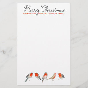 Stylish Red & grey Robin birds Christmas Holiday Stationery