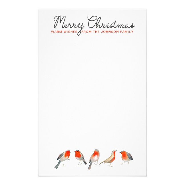 Stylish Red &amp; grey Robin birds Christmas Holiday Stationery