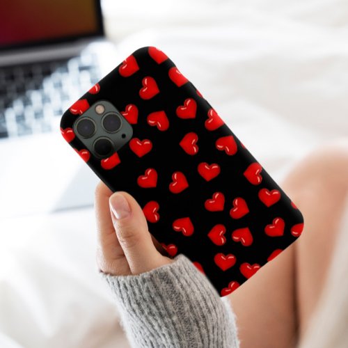 Stylish Red heart love pattern on Black iPhone 13 Pro Max Case