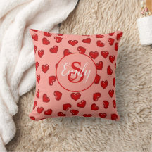 stylish Red heart pattern on peach pink monogramed