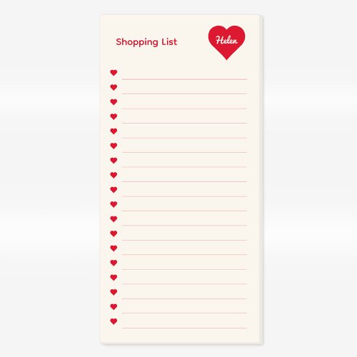 Stylish Red Heart Shopping List Lined Magnetic Notepad