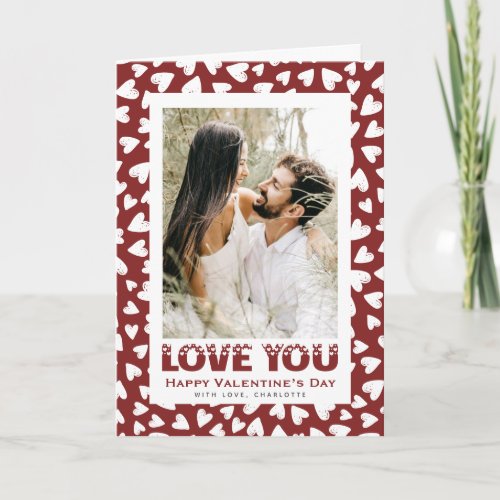 Stylish Red Hearts Love You Photo Valentines Day Holiday Card