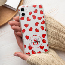 Stylish Red hearts pattern on white monogrammed