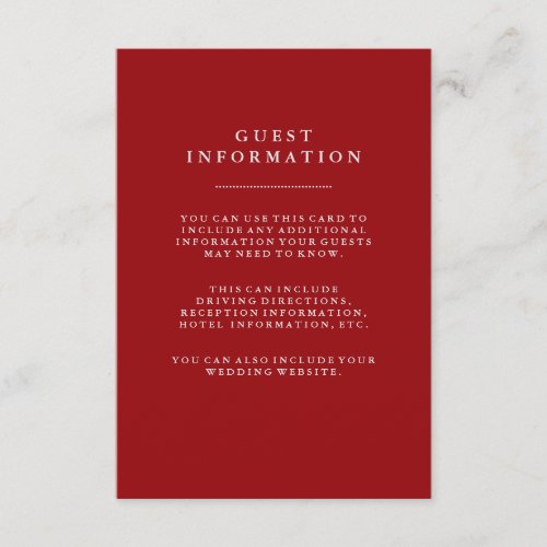 Stylish Red Holiday Wedding Guest Information Enclosure Card