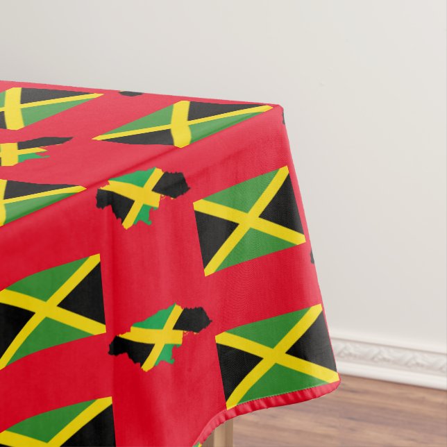 Stylish Red JAMAICAN MAP | Jamaica Flag Tablecloth (In Situ)