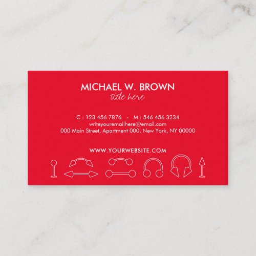 Stylish Red Jewelry Body Piercing Business Card