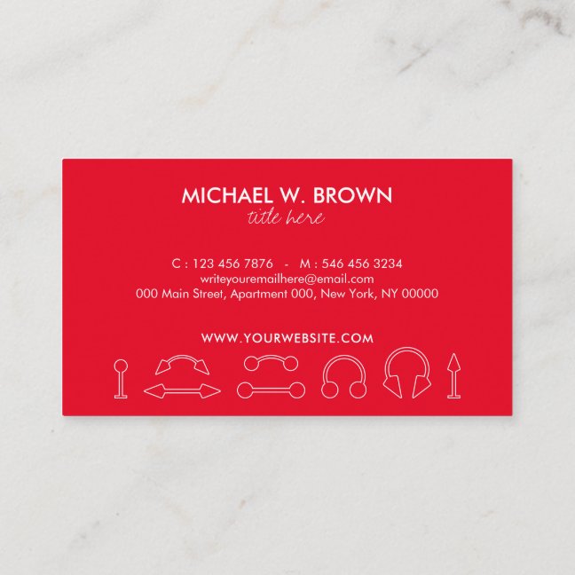 Stylish Red Jewelry Body Piercing Business Card