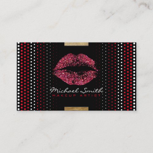 Stylish Red Lips Makeup Artist Modern Dots 11 Business Card