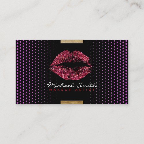 Stylish Red Lips Makeup Artist Modern Dots 2 Business Card