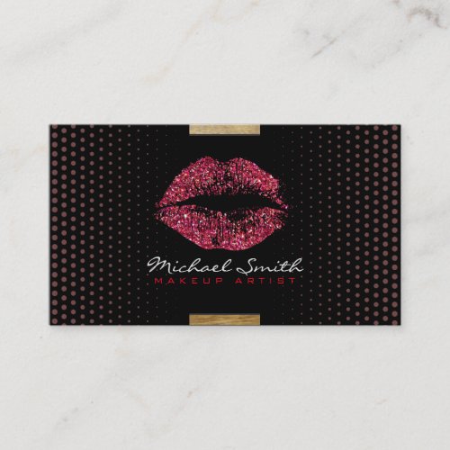 Stylish Red Lips Makeup Artist Modern Dots 3 Business Card