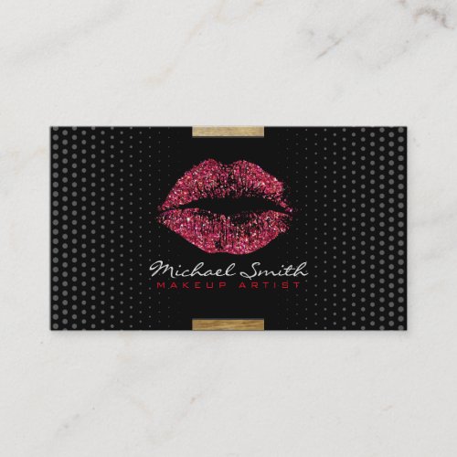 Stylish Red Lips Makeup Artist Modern Dots 8 Business Card