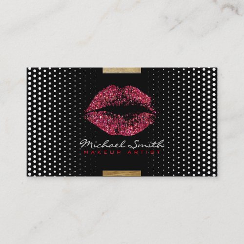 Stylish Red Lips Makeup Artist Modern Dots 9 Business Card