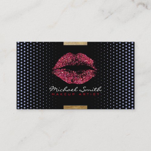 Stylish Red Lips Makeup Artist Modern Dots Business Card