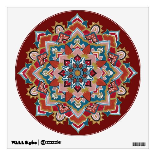 Stylish Red Mandala Medallion Painting Yoga Studio Wall Decal