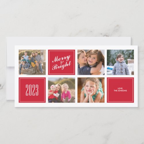 Stylish Red Merry Bright 5 Collage Photo Card