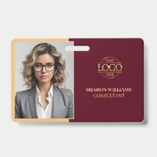 Stylish Red Minimalist Company Employee Photo ID Badge