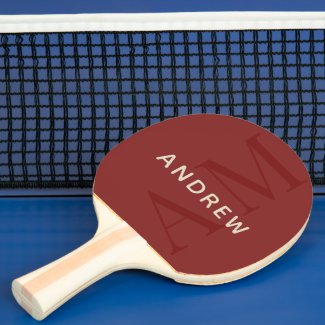 Stylish Red Monogram and Name Ping Pong Paddle