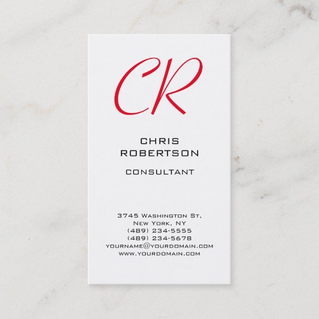 Stylish Red Monogram Black White Business Card (Front)
