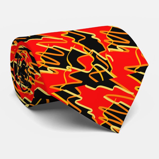 Stylish Red Orange Yellow Abstract Art Tie (Rolled)