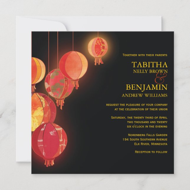 Stylish Red Paper Lanterns Wedding Invitation (Front)