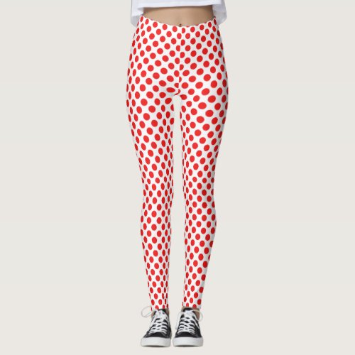 Stylish red polka dots pattern on white leggings