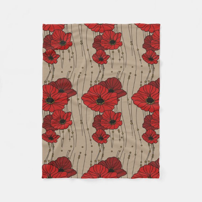 Stylish Red Poppies Fleece Blanket (Front)