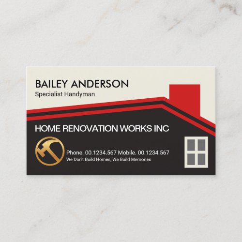 Stylish Red Rooftop Frame Roofing Contractor Business Card