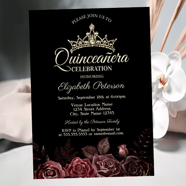 Stylish Red Roses Gothic Quinceañera  Invitation (Creator Uploaded)
