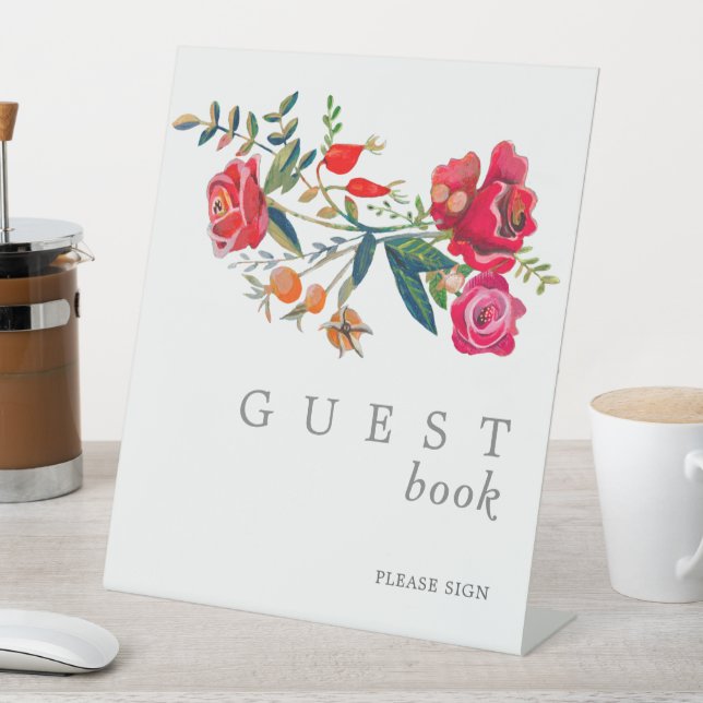 Stylish Red Roses Wedding Pedestal Sign (In SItu)