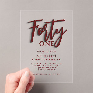 Stylish Red Script Forty 40th Adult Birthday Acrylic Invitations