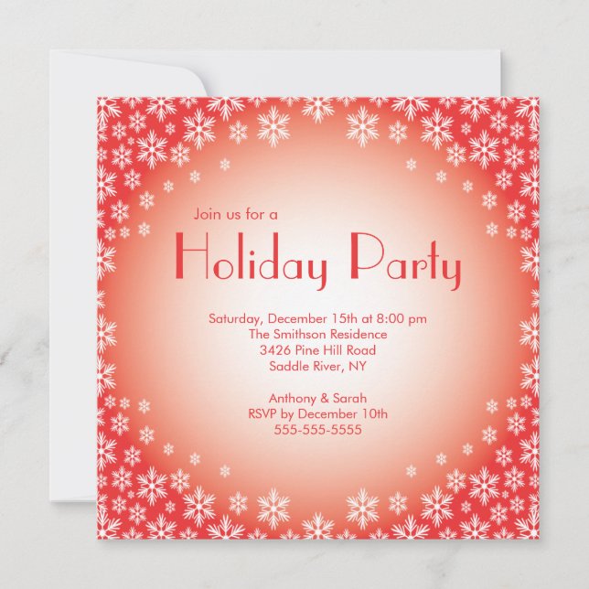Stylish Red Snowflakes Holiday Party Invitation (Front)