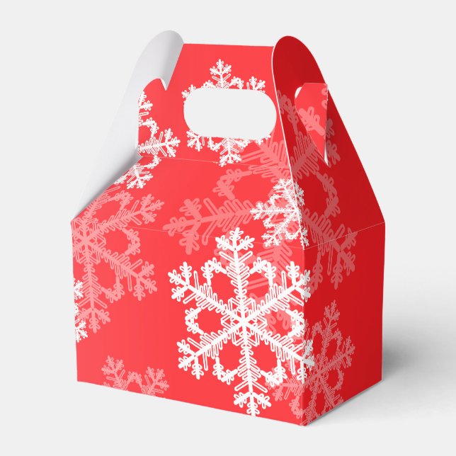 Stylish Red Snowflakes Modern Christmas pattern Favor Boxes (Front Side)