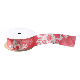 Stylish Red Snowflakes Modern Christmas pattern Satin Ribbon