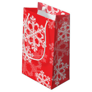 Stylish Red Snowflakes Modern Christmas pattern Small Gift Bag