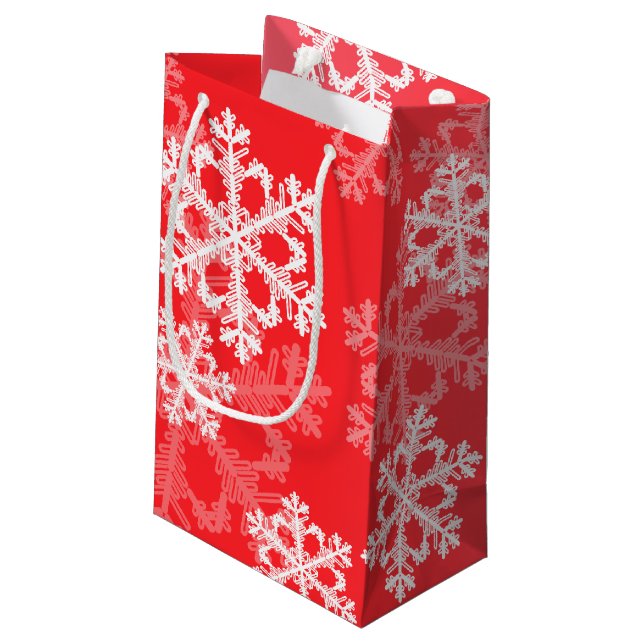 Stylish Red Snowflakes Modern Christmas pattern Small Gift Bag (Back Angled)