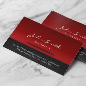 Stylish Red Stage Guitarist Business Card by cardfactory at Zazzle