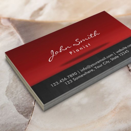 Customizable Stylish Red Stage Pianist Business Card