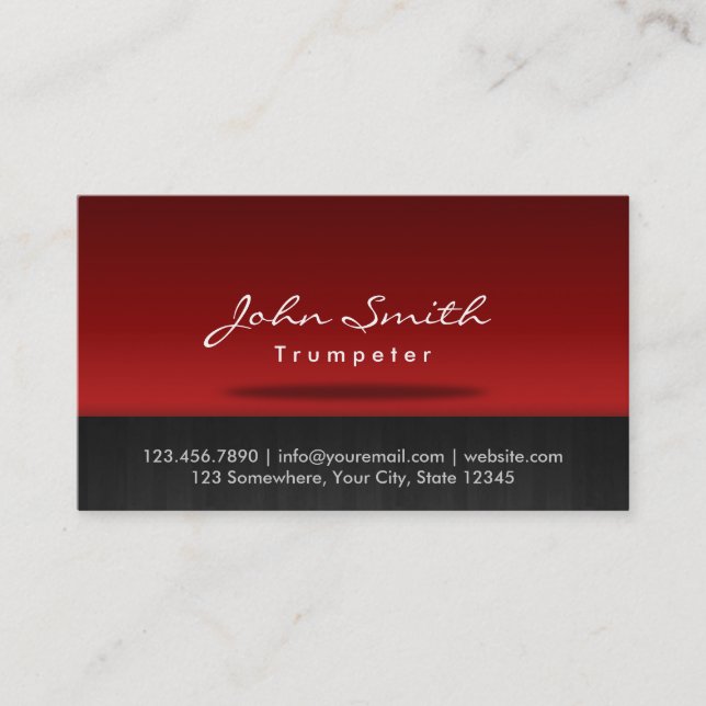 Stylish Red Stage Trumpeter Business Card (Front)