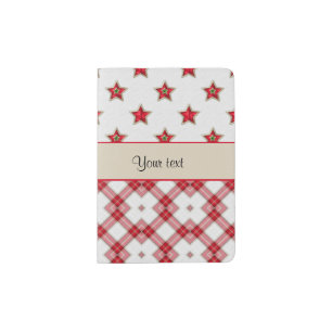 Stylish Red Stars & Checkers Passport Holder