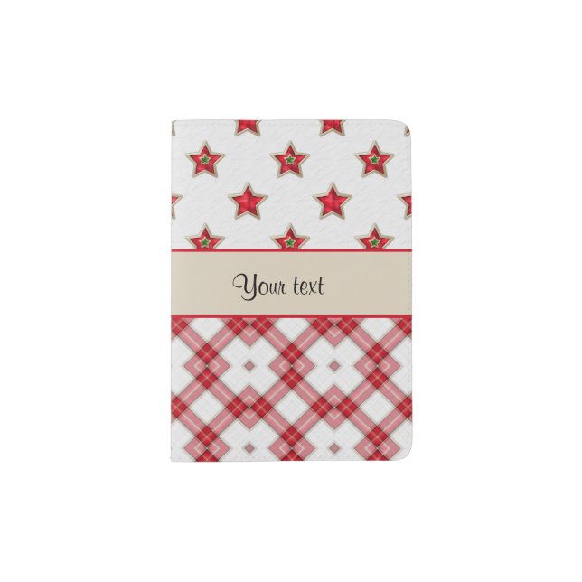 Stylish Red Stars & Checkers Passport Holder (Front)