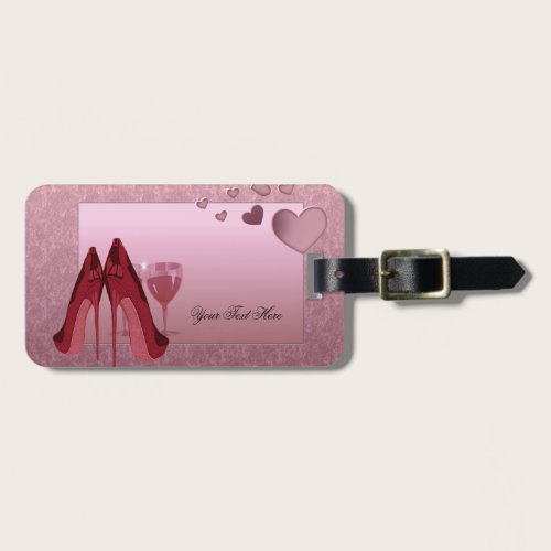 Stylish Red Stiletto, Cocktails and Hearts Art Luggage Tag