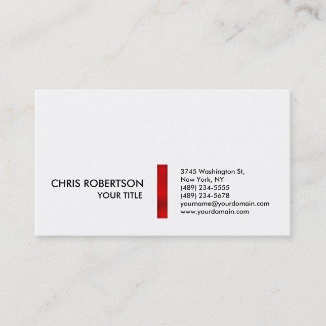 Stylish Red Striped White Business Card (Front)