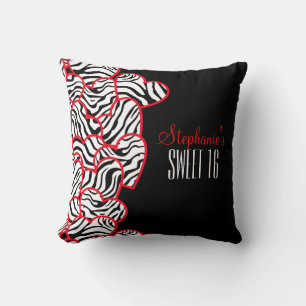 Stylish Red Sweet 16 Zebra Heart Design Name Throw Pillow