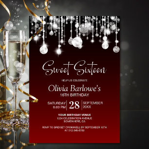 Stylish Red Sweet Sixteen Birthday Party Invitation